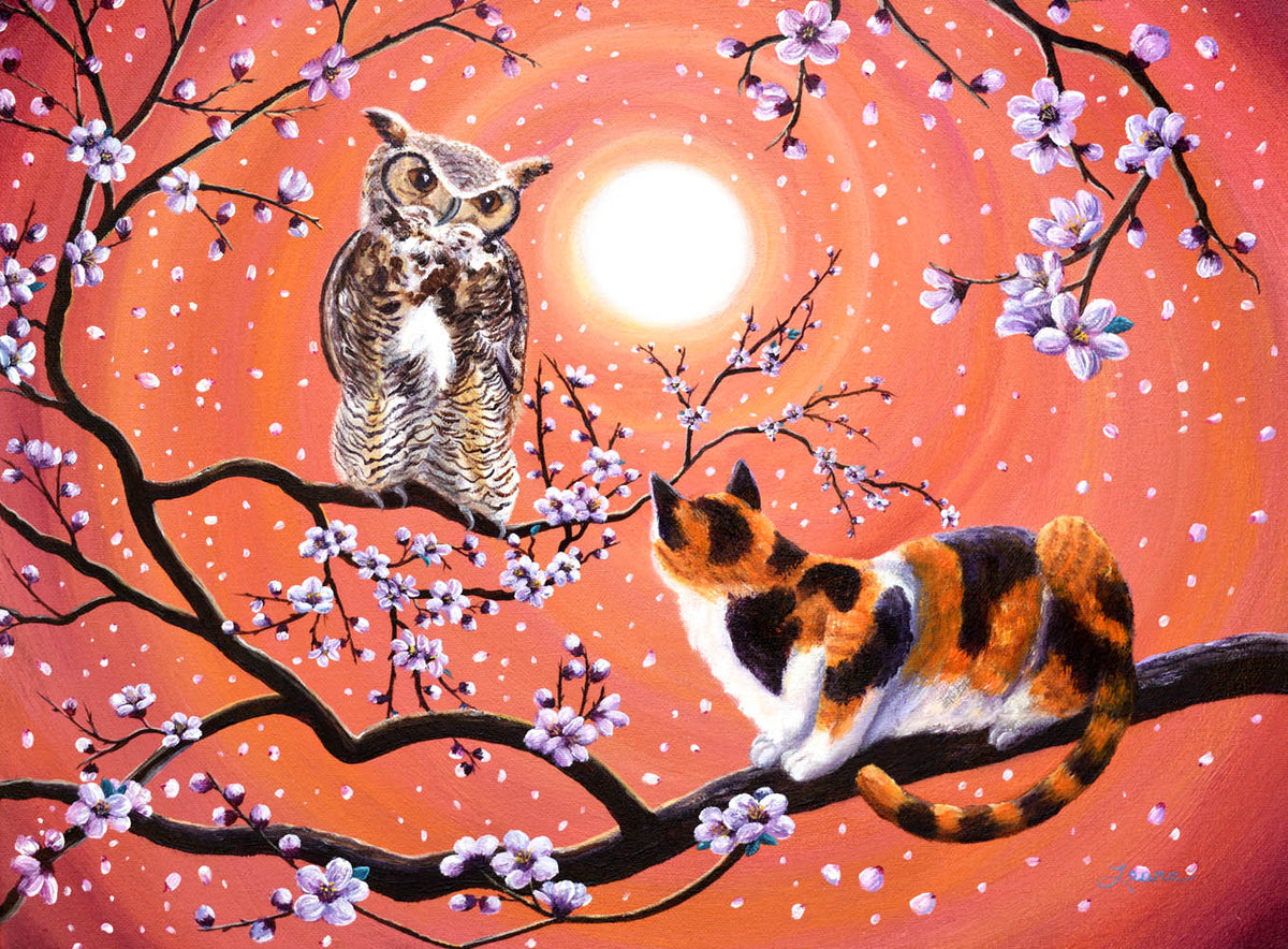 絵画 REVERIE 5 The Owl And The Pussycat In Peach Blossoms Original Painting Laura