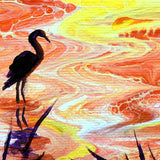 Heron and Dragonflies at Sunset Original Painting - Prints Available