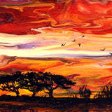 Sunset Over Three Pines on a Distant Shore Original Painting Laura Milnor Iverson Official Site