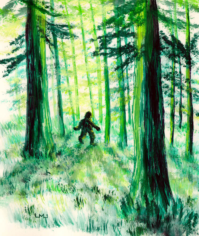 Bigfoot in a Green Forest Sunrise - NFS - Prints Available