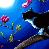 Tuxedo Cat In A Japanese Magnolia Tree Original Painting - SOLD - Prints Available