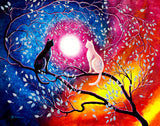 Daily Nightly Black and White Cosmic Cats Original Painting on Canvas Laura Milnor Iverson