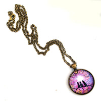 Three Cats Black Silhouette in a Pastel Sunset Handmade Pendant Laura Milnor Iverson Official Site