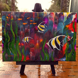 Tropical Fish Original Mini Painting on Easel