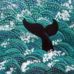 Whale Tail in Teal Waves Original Mini Painting on Easel Laura Milnor Iverson Official Site