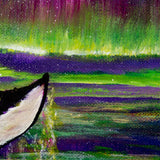 Killer Whale Tail in Aurora Borealis Original Painting - Laura Milnor Iverson Official Site