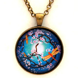 Peace Tree with Orange Dragonflies Handmade Pendant - Laura Milnor Iverson Official Site