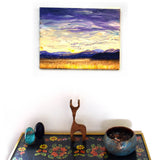 Geese Over Purple Mountains and Golden Wetlands Original Painting Laura Milnor Iverson