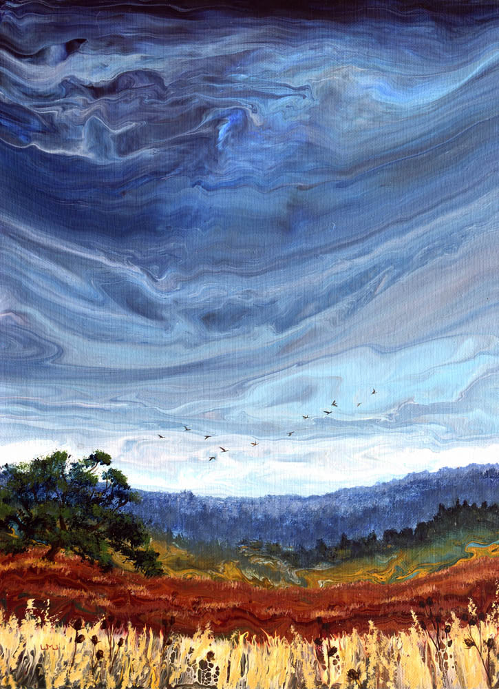 Geese Flying Through the Autumn Blue Sky Original Painting Laura