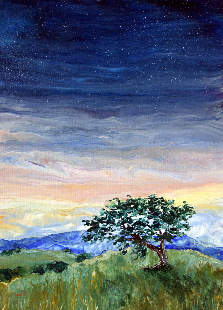 SOLD White Oak Tree in the Early Evening Original Painting