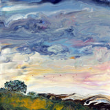 Oak Tree on a Hill in the Afternoon Original Pour Painting Oregon Pacific Northwest Landscape