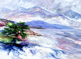 Cypress Tree by a Mountain Lake Original Painting Pacific Northwest Oregon Landscape