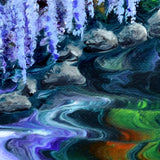 Blossoming Tree and Wisteria by a Pond Original Painting Laura Milnor Iverson Official Site