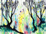 Satori Original Painting Laura Milnor Iverson Woman Zen Buddhist Forest Meditation Butterflies