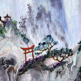 Waterfall Temple in Sakura Original Painting Laura Milnor Iverson