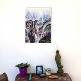 Waterfall Temple in Sakura Original Painting Laura Milnor Iverson