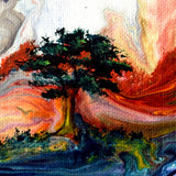 Monk and Egret Beneath a Mountaintop Shrine Original Painting Laura Milnor Iverson
