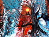 Owl in a Spooky Old Tree Original Pour Painting Outsider Art