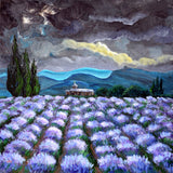 Old Abbey in a Lavender Field Original Painting Stormy Provence Landscape