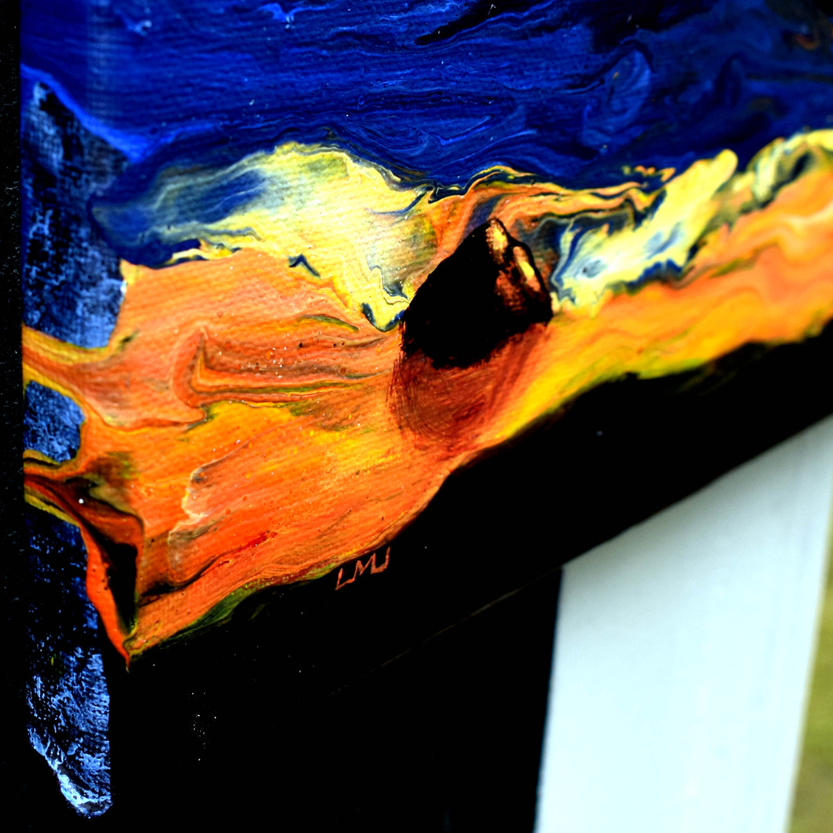 Seascape in Indigo and Bright Orange Original Painting Laura