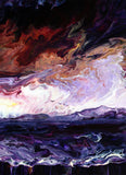 Burnt Orange Clouds Over the Bay Original Painting Ocean Seascape Pour