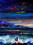 Stars Over a Lighthouse Oregon Pacific Northwest Sunset Ocean Seascape Original Painting