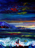 Stars Over a Lighthouse Oregon Pacific Northwest Sunset Ocean Seascape Original Painting
