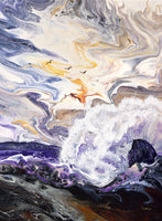 Wave Crashing in a Purple Sea Original Painting Laura Milnor Iverson Ocean Seascape Oregon Coast
