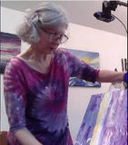Laura Milnor Iverson Working on a Pour Painting Corvallis Oregon Artist