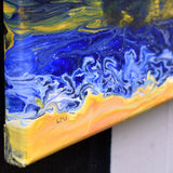 Siletz Bay Sunset in Golden Yellow and Blue Original Painting Laura Milnor Iverson