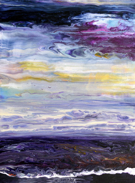 The Sea Melting into Clouds Original Painting Laura Milnor Iverson Tonalism Seascape Pour