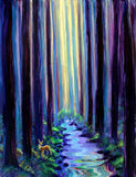 Golden Deer in Deep Woods Original Painting Forest Landscape