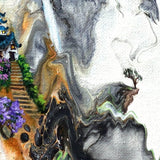 Mountain Temple and Flight of Birds Original Painting Laura Milnor Iverson Official Site
