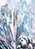 Snow Falling Quietly on Torii Original Painting Japan Winter Landscape Mountaintop Temple