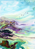 Meditating Beneath a Mountaintop Temple Zen Buddhist Monastery Original Painting