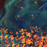 Starlings Flying from a Fiery Tree Original Painting Laura Milnor Iverson