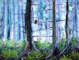 Owl in Cypress Grove Original Painting Laura Milnor Iverson Woodland Landscape