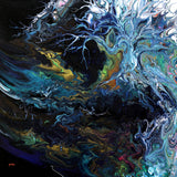 White Oak Tree in Dark Woodland Original Painting Surreal Pour Painting Spooky Landscape