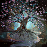 Buddha Nestled in a Flowering Tree of Life Original Painting Meditation Spiritual Art