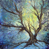 Bare Tree on a Winter Morning Squirrels Raccoon Original Painting Wall Art