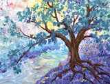 Wistful Original Painting Woman Sitting by a River with a Squirrel Landscape