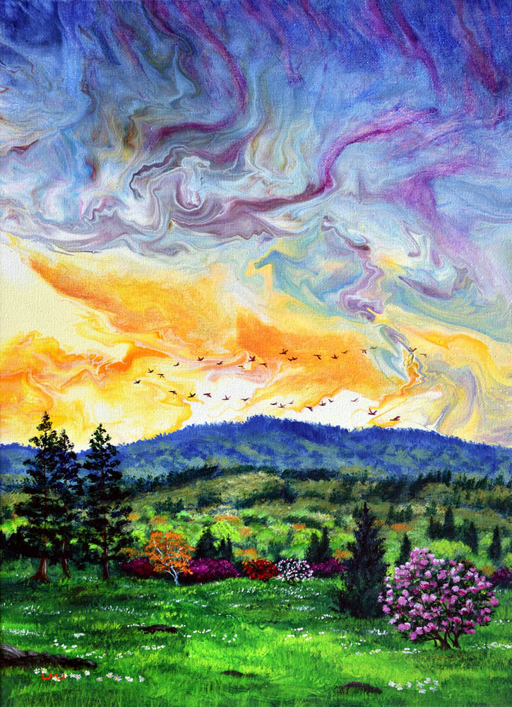 Flying Geese outlet over Sunset Acrylic Canvas Painting