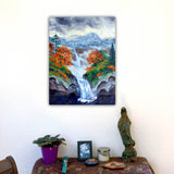 Waterfall in Autumn Mist Original Painting Laura Milnor Iverson