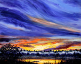 Geese Over a Wetlands Pond at Sunrise Original Painting Laura Milnor Iverson Corvallis Oregon Wetlands Landscape