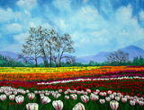 SOLD Tulip Fields Under White Fluffy Clouds Original Painting - Prints Available
