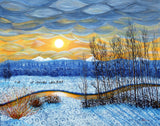 Winter River In Sunset Original Painting - SOLD - Prints Available