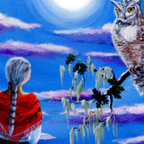 Wise Woman and Owl Full Moon Meditation Original Painting - Laura Milnor Iverson Official Site