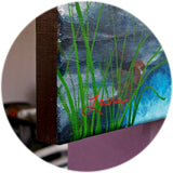 Calico Cat At Koi Pond Original Painting - Prints Available
