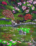 Cat, Turtle And Water Lilies Original Painting