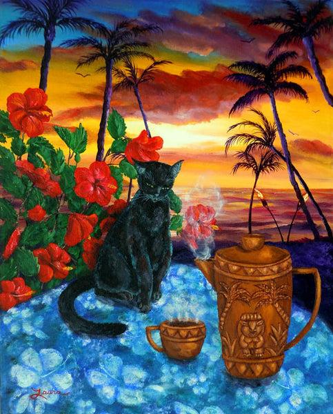 Kona Kat Original Painting Black Cat Hawaii Seascape